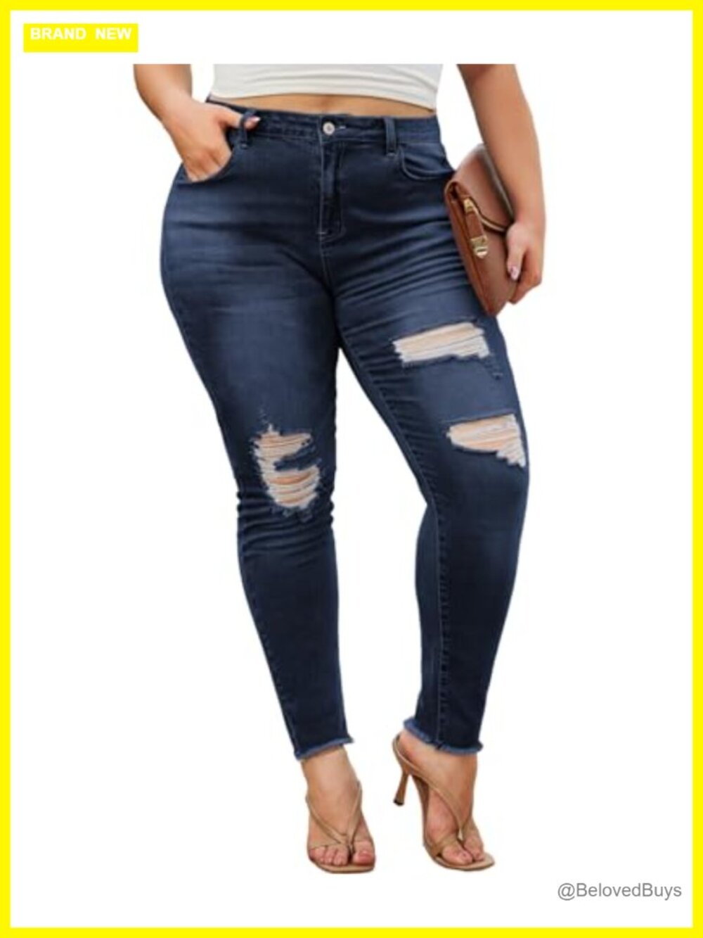 Plus Size Skinny Jeans High Waisted Stretchy Ripped Ankle Denim Pants 1X-5X